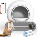 Self Cleaning Cat Litter Box, 65L+ 9 L Extra Large Robot Automatic Litter Box for Multiple Cats, APP Control, Deodorization & Negative ion Sterilization,[White]