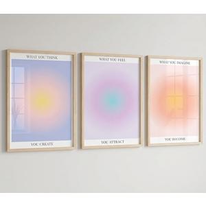 Colorful Abstract Aura Posters for Room Aesthetic 3 Piece Aura Gradient Spiritual Affirmation Canvas Wall Art Positive Energy Painting Danish Pastel Room Wall Decor for Bedroom Yoga 12x16in