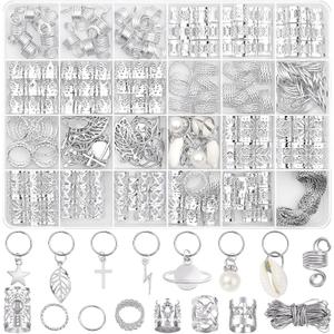 Lucomb 259 Pcs Hair Jewelry, Hair Accessories for Braids Silver Loc Jewelry for Hairs Dreadlocks Braid Jewelrys Hairs Cuffs Clips Dreadlock Accessories for Women's Loc Charms Rings Decoration