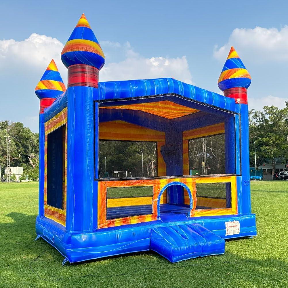 Commercial Grade Bounce House Big Inflatable for Kids and Adults with Blower&Basketball Hoop for Outdoor Indoor, Bouncer Jumper, Birthday Party, Rental Grade (Blue + Yellow, 13ftx13ftx14ft) (13.1ftx13.1ftx16ft)