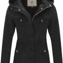 WenVen Women's Cotton Military Jacket Lightweight Casual Anorak Coat with Hood (Large, Black)