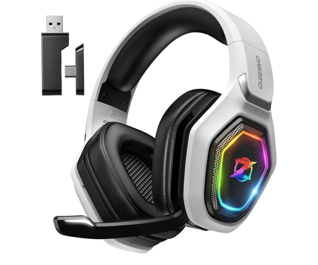 Ozeino 2.4GHz Wireless Gaming Headset for PC, Ps5, Ps4 - Lossless Audio USB & Type-C Ultra Stable Gaming Headphones with Flip Microphone, 40-Hr Battery Gamer Headset for Switch, Laptop, Mobile, Mac