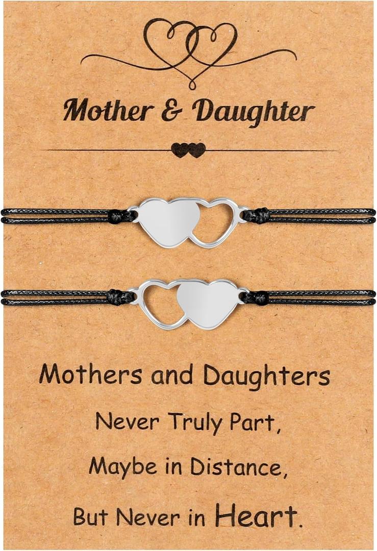2 x EOBOH Mother’s Day Gift Bracelets, Mother’s Day Bracelets Adjustable Hearts Mother Daughter with Card, Love Mothers Day Gifts for Grandma Daughter Accessories