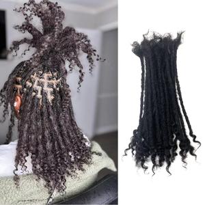 Dreadlock Extensions Human Hair With Curly Ends 0.4cm Width 12 inch 20 Strands Natural Black Loc Extensions Curly End for Women Men