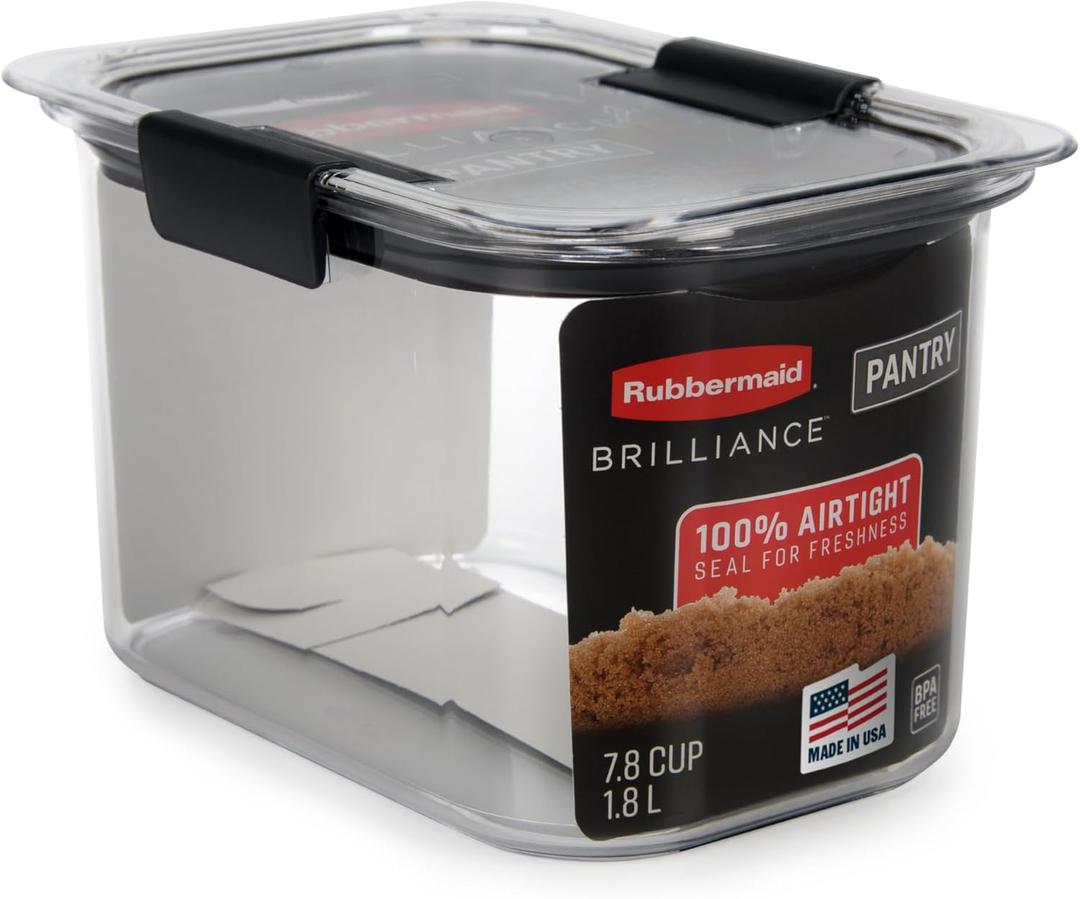 Rubbermaid Brilliance Pantry Airtight Food Storage Container, BPA-Free 7.8 Cup, Ideal for Brown Sugar - Efficient, Leak-Proof and Dishwasher-safe (Set of 1)
