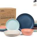 Grow Forward 16-piece Premium Wheat Straw Dinnerware Sets for 4 - Unbreakable Dishwasher & Microwave Safe Plastic Plates and Bowls Sets - Patio, Outdoors, RV, Camping Dishes - Tropical