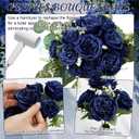 Peonies Artificial Flowers Bulk, 12 Bundles Fake Silk Peonies Faux Eucalyptus Bouquet Realistic Peony Floral Arrangement for Wedding Table Centerpiece Vase Decor (Navy Blue)