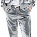 Heyfanee Mens Velour Tracksuits 2 Piece Set Full Zip Sweatsuit for Men Jogging Suits Velvet Jacket Pants Outfits (3X-Large, Grey)