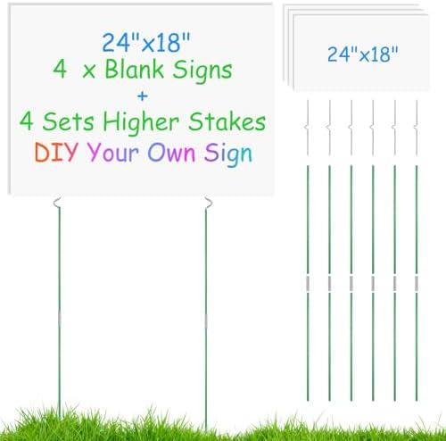 DUNPUTE 4 Pack Blank Yard Signs with Stakes 18x24 Inch, Garden Yard Signs with Lengthen Stakes, Waterproof Outdoor Lawn Decor for Birthday, Garage Sale, Open House, Guidepost (24 * 18 Inch/ 4 Pack)