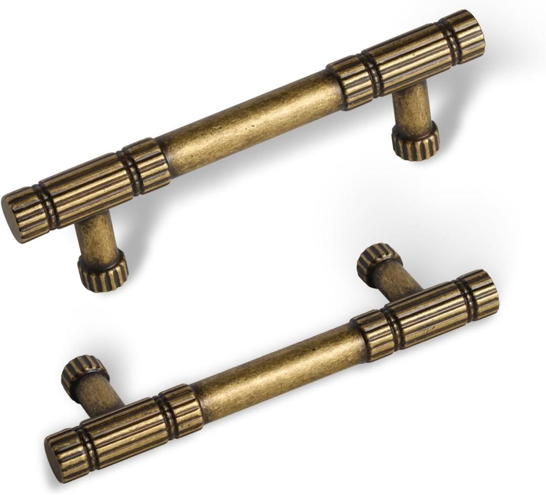 Antique Brass Cabinet Pulls 10 Pack 3 Inch Hole Centers for Kitchen Cupboard Handles Drawer Dresser Handle Bathroom Vintage Cabinet Pulls Furniture Wardrobe Door Hardware Zinc Alloy