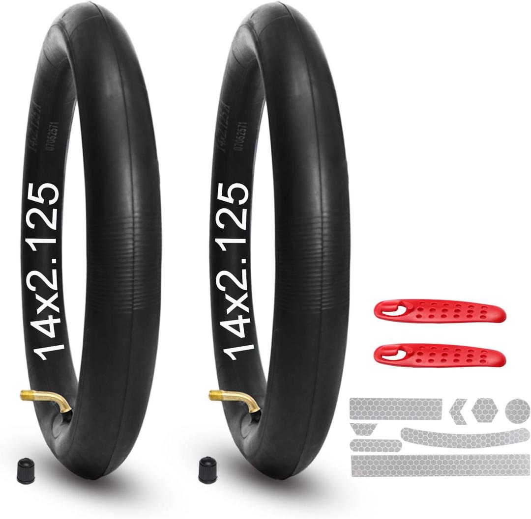 2Pcs 14x2.125 Bike Inner Tube with CR202 Valve Stem Compatible with 14x2.125/57-254 Most Electric Bike/Bike/Scooter, 14 Inch Heavy Duty Bike Tube with 47pc Reflective Stickers, 2 Tire Levers