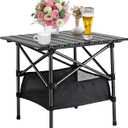 Beach Tables Foldable,Folding Aluminum Camping Tabletop，Portable Camp Table,Folding Camping Gear with Storage Bag (Black, 20 * 20 INCH) (Black)