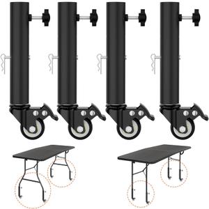 Table Leg Extender with casters, Adjustable Metal Table Leg Extender, Table Leg Extender for Straight and Curved Legs, 2 Levels/Height can Extend 6.3"-7.9" (4pcs) (Extends up to 7.9 inches)