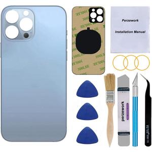 OEM Rear Cover Back Glass Replacement for iPhone 13 pro max 6.7 inch All Carriers with with Installment Manual and Professional Repair Tool Kits, Sierra Blue