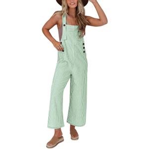PRETTYGARDEN Overall Jumpsuit For Women 2025 Summer Casual Wide Leg Sleeveless Button Striped Jumpsuits Trendy Outfits (XXL)