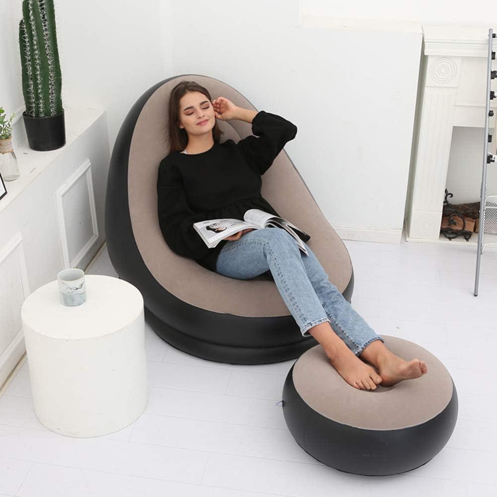 Inflatable Lounge Chair for Adults, Folding Portable Lazy Sofa with Foot Stool Lazy Flocking Recliner Chair Air Couch Sofa for Indoor Outdoor Travel CampingNo Pump