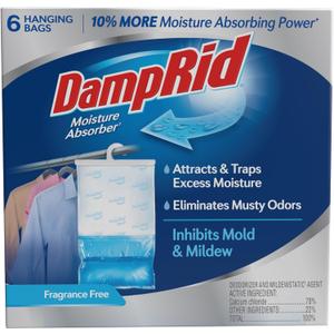 DampRid Fragrance Free Hanging Moisture Absorber, 15.4 oz., 6 Pack - Eliminates Musty Odors for Fresher Air, Ideal Moisture Absorbers for Closet, 10% More Moisture Absorbing Power*