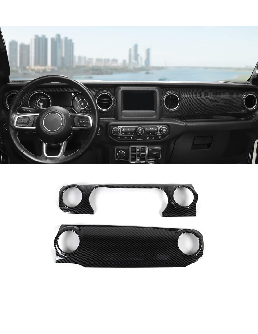 Carboon Fiber Dashboard Decorative Panel Cover, Center Console Trim Cover Kit for 2018-2023 Jeep Wrangler JL JLU & Jeep Gladiator JT