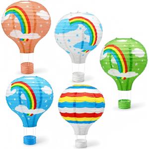 12 Inch Hot Air Balloon Paper Lanterns, Rainbow Assorted Colors Hanging Decorations for Kids Birthday Party, Neutral Baby Shower, Nursery Room, Classroom Ceiling Decor & Boho Wedding, 5 Pcs