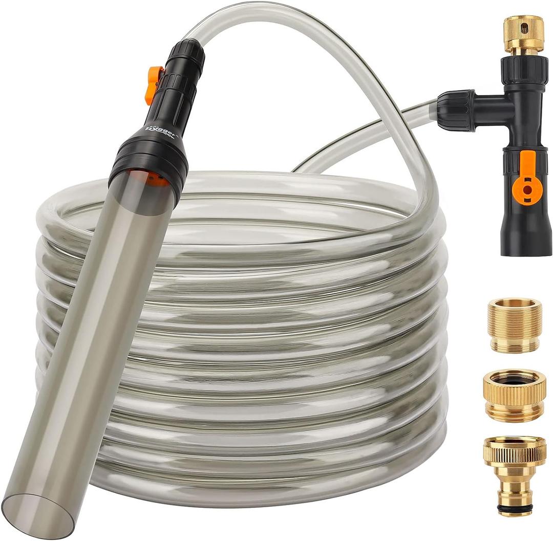 hygger Bucket-Free Aquarium Water Change Kit Metal Faucet Connector Fish Tank Vacuum Siphon Gravel Cleaner with Long Hose 25FT Drain & Fill (25 Foot(Pack of 1))