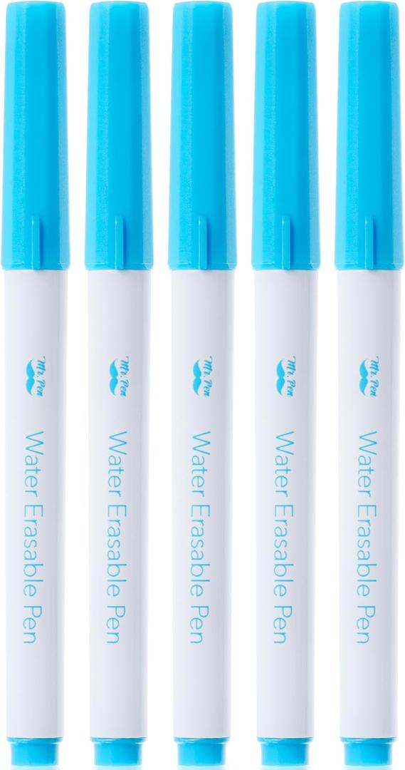 Mr. Pen- Washable Fabric Markers for Sewing, 5 Pack, Blue, Erasable, Water Soluble Embroidery Pen, Fabric Marking Pens for Sewing