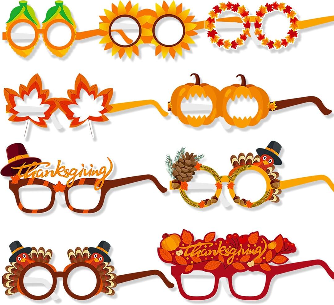HOWAF Thanksgiving Party Favor Paper Glasses, Thanksgiving Party Eyeglasses Photo Booth Props Kit for Turkey Day Party Favor Give Thanks Party Supplies 27pcs