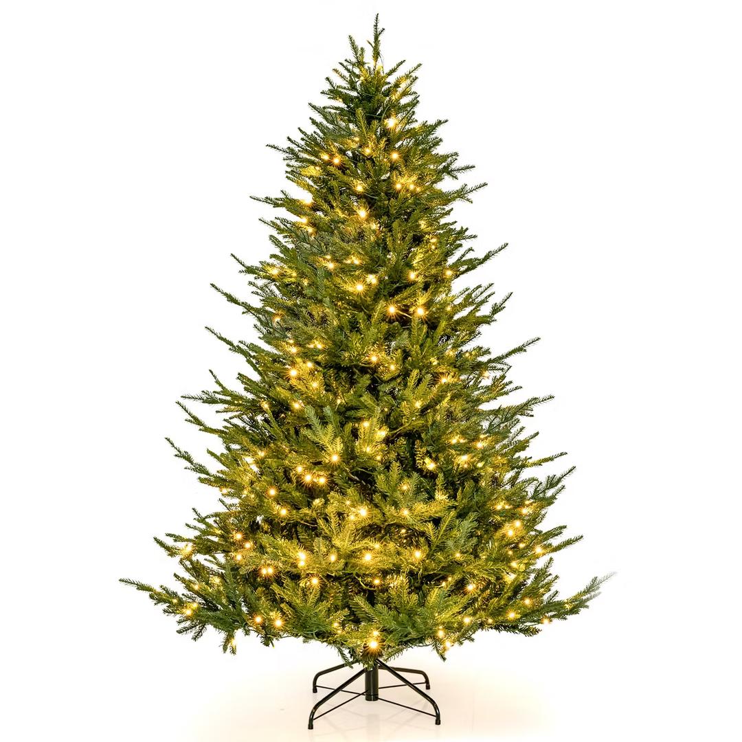 7 FT Pre-Lit Artificial Christmas Tree Hinged 1130 Branch Tips & 380 LED Lights