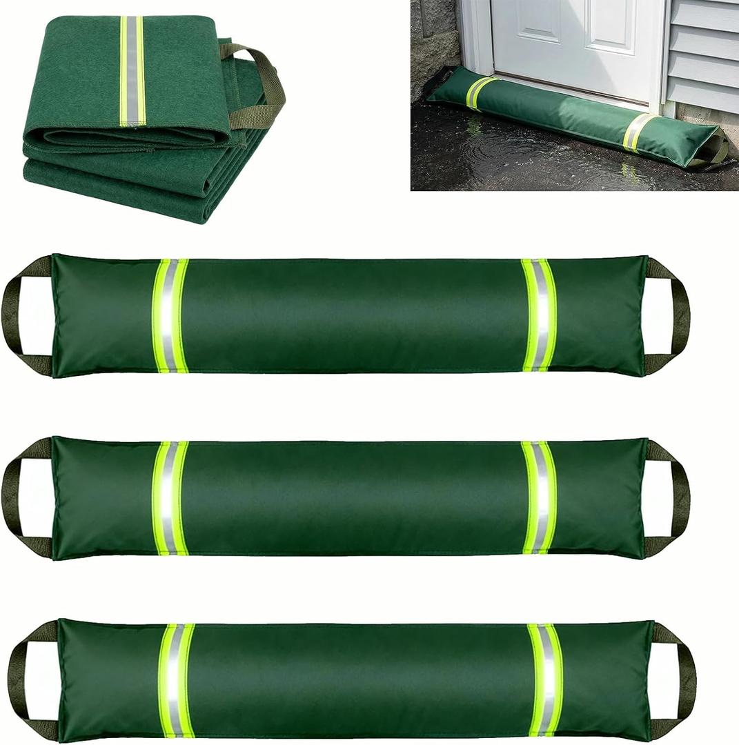 3FT Water Barriers for Flooding 3-Pack, Flood Barrier for Home Reusable Sandless SandBags for Flooding with Handles and Reflective Strips, Water Dam for Door, Garage, Basement, Outside and Other