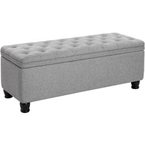 SONGMICS Storage Ottoman, Storage Bench, Tufted Entryway Bedroom Bench, 17.7 x 46.5 x 17.7 Inches, Hinges Easy Lid Operation, Wooden Legs, Linen-Look Cover, Loads 330 lb, Light Gray ULOM070G02