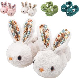 OWIF Kids Toddler Slippers Boys Girls Dinosaur Bunny House Shoes Non Slip Warm Soft Winter Fuzzy Indoor Slipper
