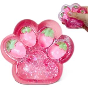 Pink Cat Paw Taba Squishy Toys, Soft Strawberry Fufu Squishy Stress Sugar Balls for Kids and Adults, Cat Paw Squeeze Ball Sensory Toys for Party Favors, Easter Basket Stuffers, Birthday Gifts