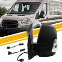 Dasbecan Left Driver Side Mirror Compatible with 2015-2025 Ford Transit 150 250 350 Door Mirror Power Heated, Turn Light, Manual Folding, Matte Black, Short Arm