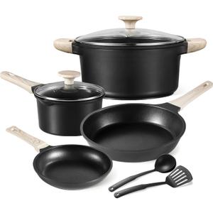 CAROTE 8pcs Pots and Pans Set Non Stick, Black Nonstick Cookware Set, Kitchen Pot and Pan Set with Lids, Frying Pan,Induction Cookware, Pan Set