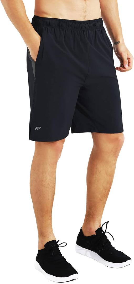 EZRUN Mens 9 Inch Lightweight Running Workout Shorts with Liner Loose-Fit Gym Shorts for Men with Zipper Pockets (Large, Black)