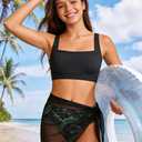 TyeSmo Girls Swimsuit Size 10 Girls Size 10 Swimsuit Girl 8-10 Adjustable Straps Girl Bathing Suit Modest Swimwear Ribbed Bikini Tropical Floral 2 Piece Swimsuit with Mesh Cover Up Black