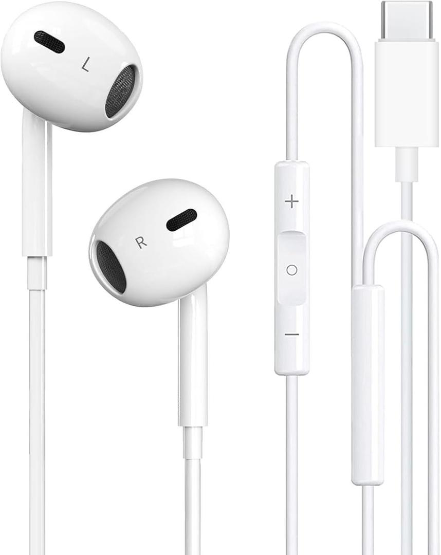 2 Pack-Headphones USB C Headphones Wired for iPhone 17/16, Type C Earphones with Microphone & Remote Noise Cancelling Earbuds for iPhone 16/15 Pro Max, iPad, Galaxy S23/S22/S21/S20/Ultra Note 10/20, Pixel 7/6/5/4