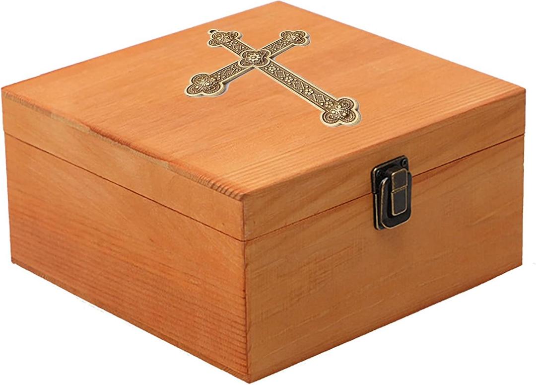 Fight Club Cross Jewelry Box for First Communion Baptism Gift Baptism Memory Box Keepsake Box,Christening Gift Box (L)