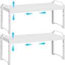 2 Pack Stackable Expandable Shelves For Kitchen Cabinet Countertop Storage, Adjustable Counter Cupboard Pantry Organizer Shelf Rack Stand, Length:25.5 Inch