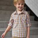 Arshiner Boy's Plaid Button Down Shirt Long Sleeve Roll Up Casual Shirts with Pocket 4-11 Years