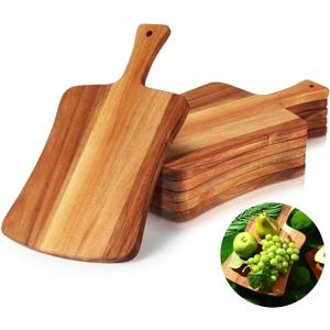 Layhit 6 Pack Thick Acacia Wood Cutting Board 14 x 8.7 Inch Wooden Serving Board Kitchen Double Sided Serving Wood Gifts with Handle Chopping Boards for Meat Bread Fruits Cooking
