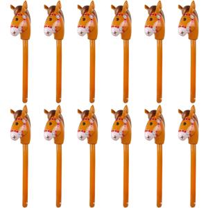 12PCS Inflatable Stick Horse,Blow Up Horse Head on Stick Pony Costume Western Cowboy Cowgirl Baby Shower Birthday Party Decorations Halloween Supplies Favors Props, 38 Inches (Brown)