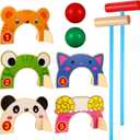 Toddmomy Animal Wooden Croquet Set for Kids - Complete Family Indoor Outdoor Game with 5 Animal Wickets & 2 Mallets - Safe Educational Learning Toy & Gift for Toddlers Boys Girls 3-6, 40X8CM
