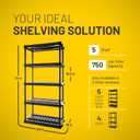 Plano 5-Shelf Plastic Storage Shelves, 73” x 36” x 18”, 750lb Capacity, Pantry, Office, Closet and Garage Shelves, Easy to Assemble, Durable Plastic Shelving Unit