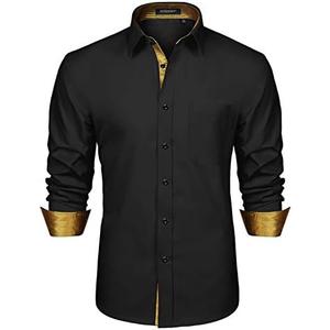 HISDERN Mens Dress Shirts Long Sleeve Button Down Casual Shirts for Men Inner Contrast Formal Business Tuxedo Wedding Shirt L/17