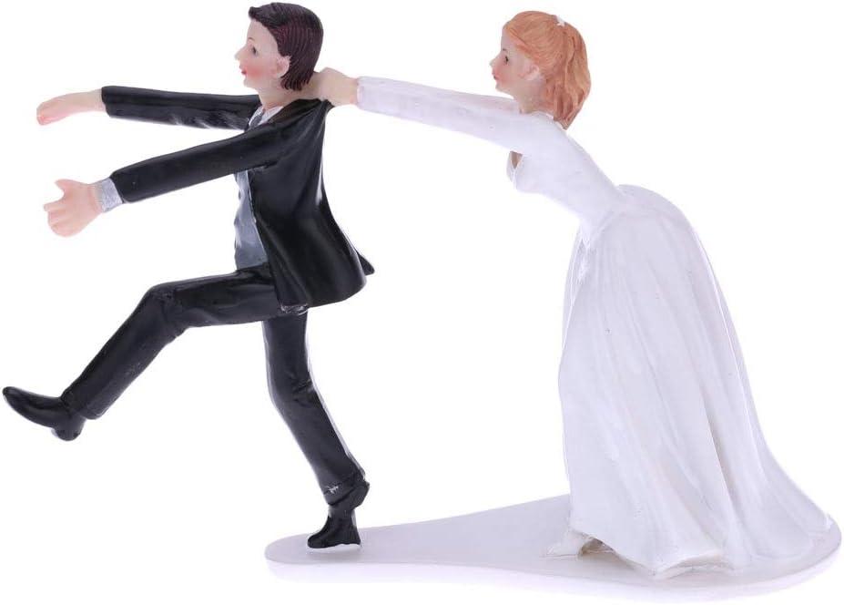 Bride&Groom Figurines Romantic Bride and Groom Wedding Cake Topper Funny Resin Run Groom Bridal Show Stand Cake Topper Wedding Valentines Day Engagement Anniversary Decoration