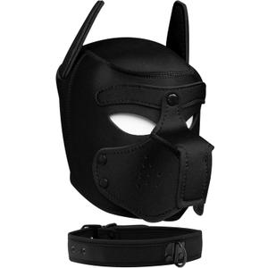 Pup Hood, Neoprene Puppy Mask with Removable Muzzle and Collar, Full Dog Face (9color) (Black)