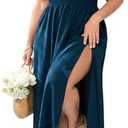 Plus Size Maxi Dress Off The Shoulder Ruffle Smocked Wedding Guest Cocktail Slit Hem Flowy Dresses for Curvy Women XXL