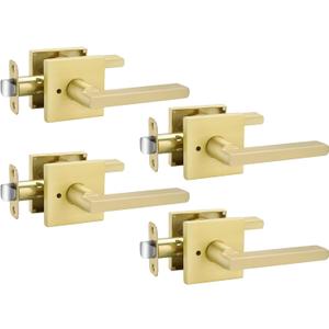 Goldenwarm Gold Door Handles Interior, Zinc Alloy Heavy Duty Brushed Gold Interior Door Handles for Bedroom Bathroom, Modern Square Privacy Door Levers (4 Pack)