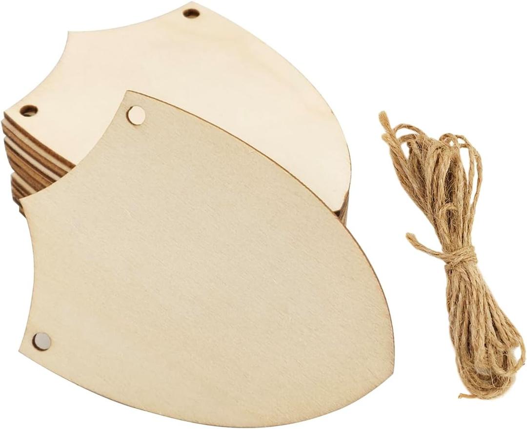 32 Pack Wood Shield Cutouts Unfinished Wooden Shield Hanging Ornaments DIY Shield Craft Gift Tags for Thanksgiving Christmas Home Party Decoration Craft Project