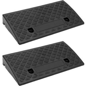 QWORK PVC Curb Ramp 2 Sets, 19.2" L x 10.6" W x 3.54" H for Wheelchairs, Motorcycles, and Vehicles, 2000lbs Load Capacity, All-Weather, Textured Surface